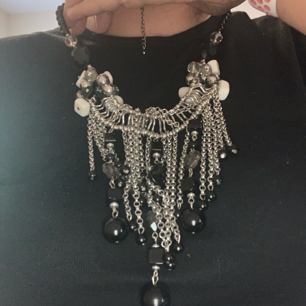 Black silver white necklace